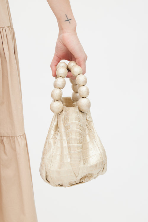 Nancy Gonzales Cream Embossed Leather Bag
