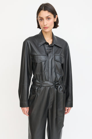 Nanushka Black Faux Leather Belted Jumpsuit