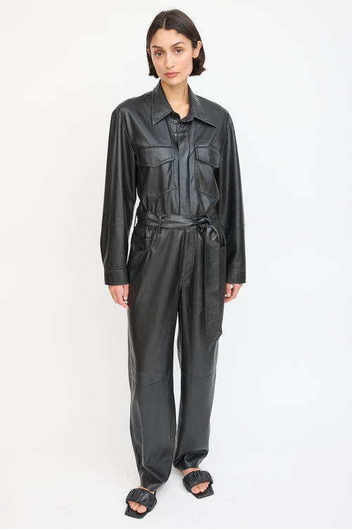 Nanushka Black Faux Leather Belted Jumpsuit