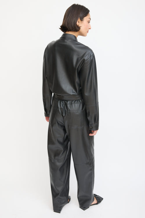 Nanushka Black Faux Leather Belted Jumpsuit