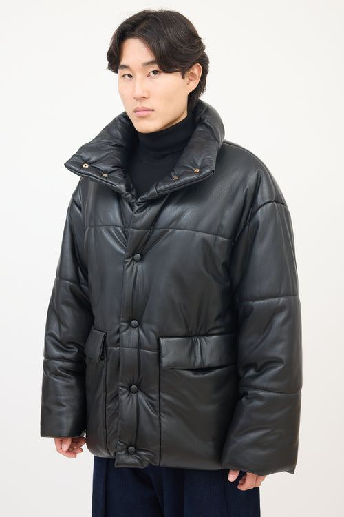 Nanushka Black Faux Leather Hide Puffer Jacket