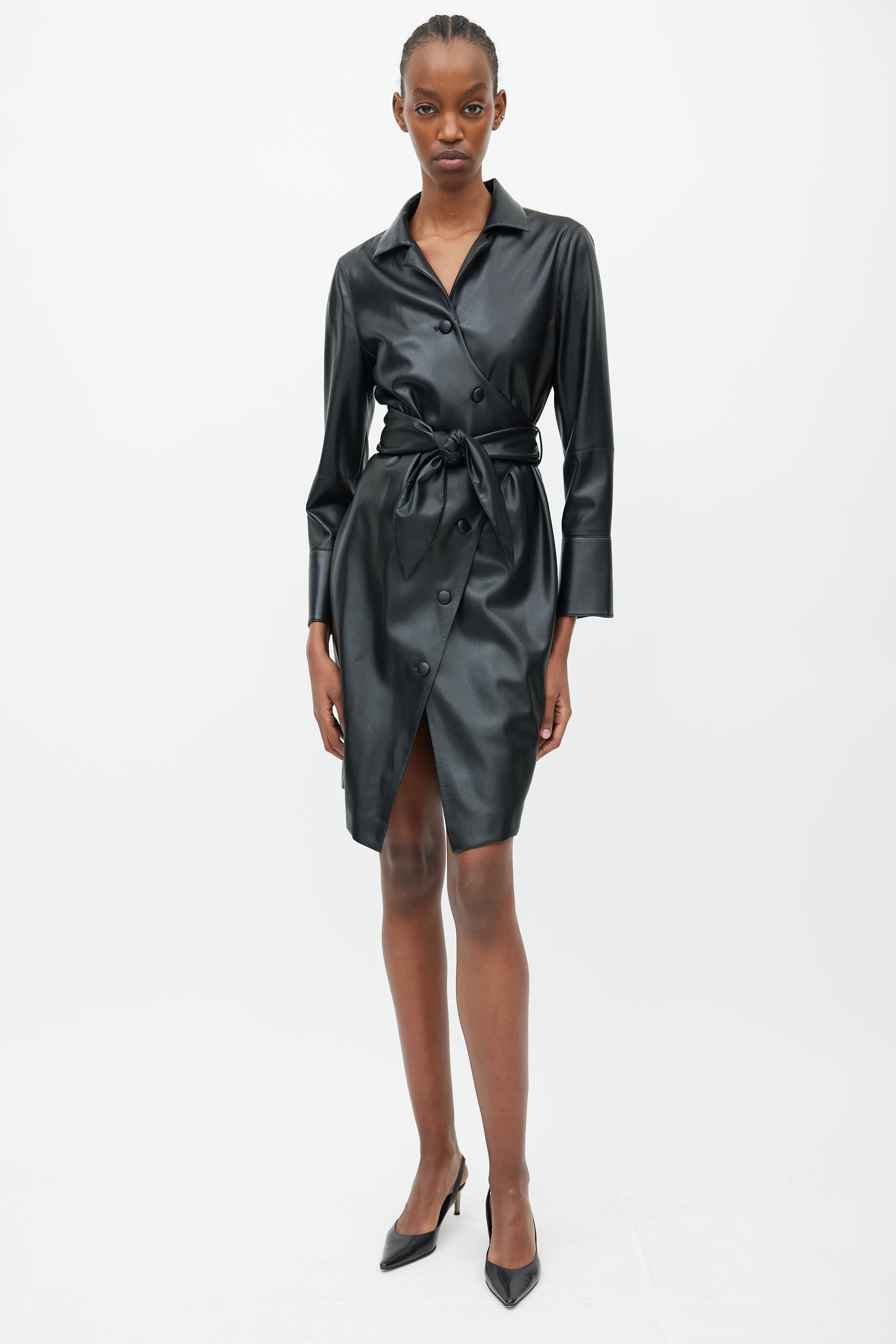 nanushka roberta vegan leather dress Nanushka Black Vegan Leather Halli Shirt Dress