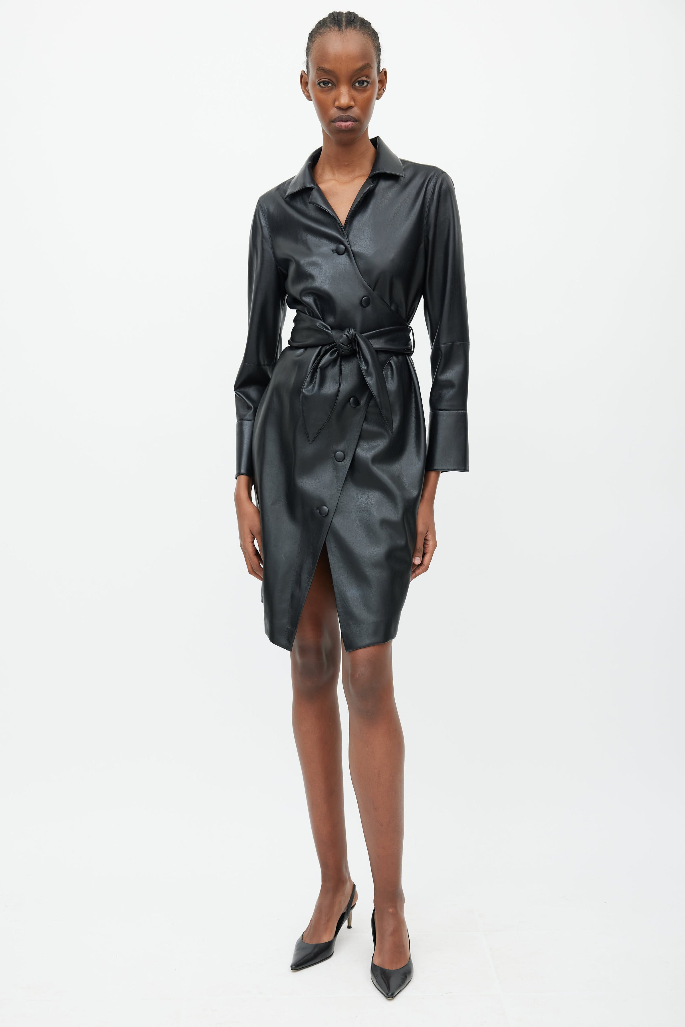 Nanushka // Black Faux Leather Wrap Dress VSP Consignment Nanushka // Black Faux Leather Wrap Dress VSP Consignment