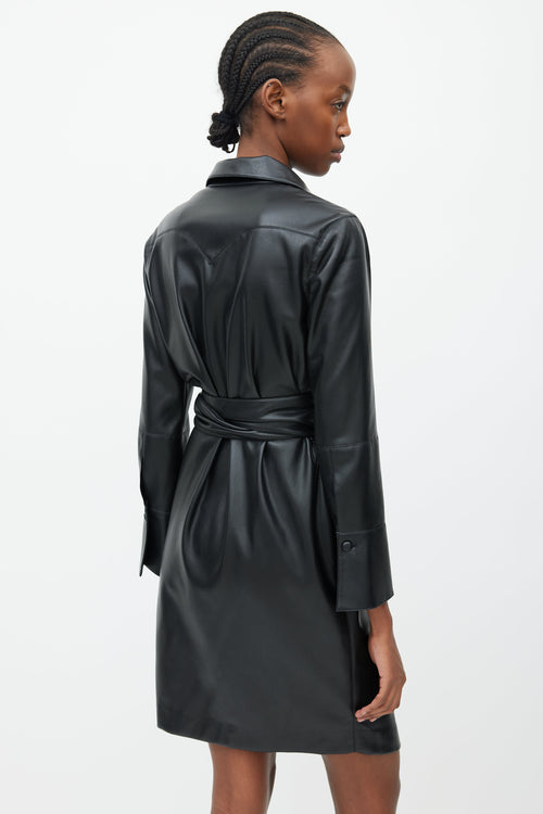 Nanushka Black Faux Leather Wrap Dress