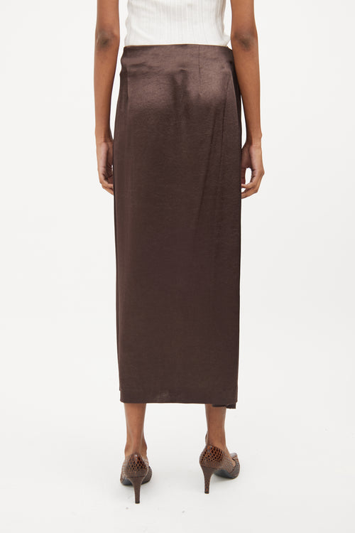 Nanushka Brown Satin Wrap Skirt & Shirt Set