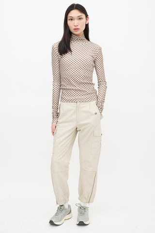 Nanushka Beige & Green Checkered Turtleneck Top