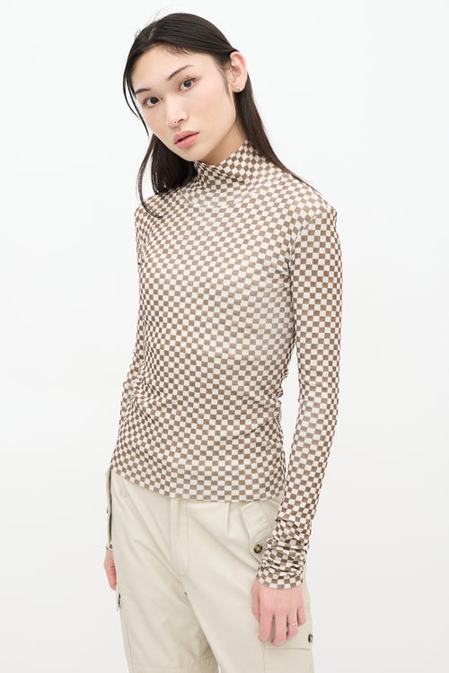 Nanushka Beige & Green Checkered Turtleneck Top