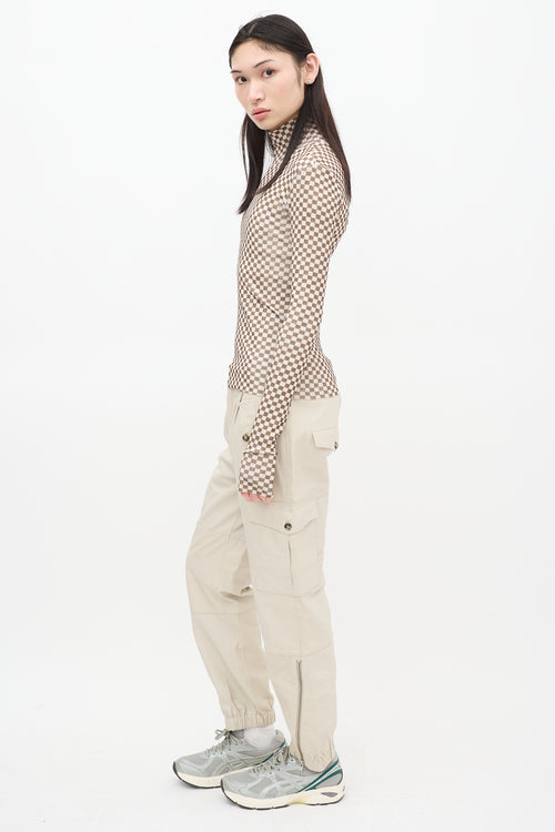 Nanushka Beige & Green Checkered Turtleneck Top