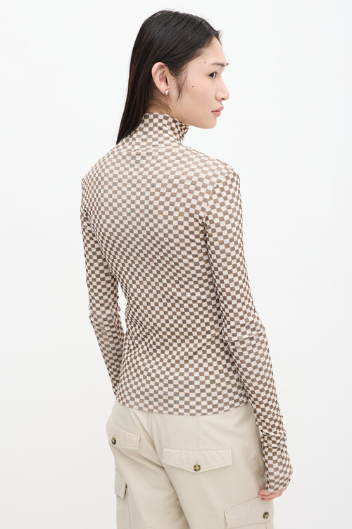 Nanushka Beige & Green Checkered Turtleneck Top