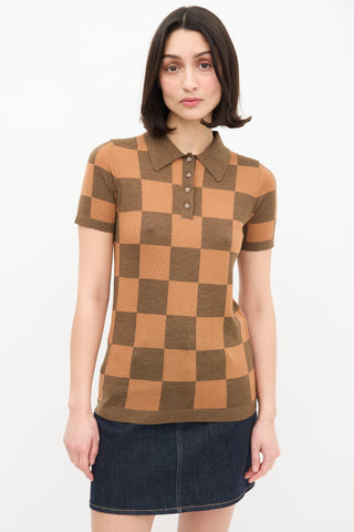 Nanushka Brown & Orange Wool Checkered Polo