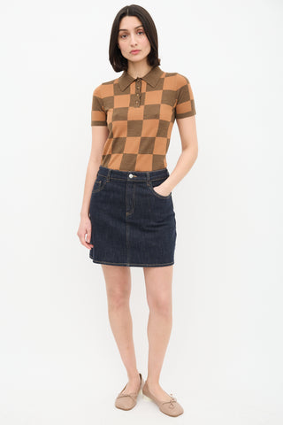 Nanushka Brown & Orange Wool Checkered Polo