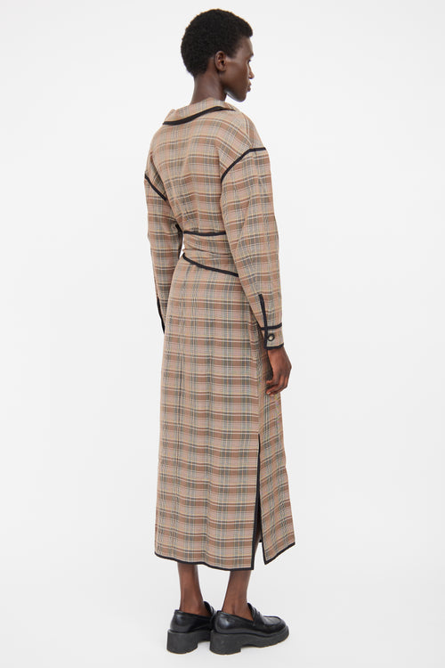 Nanushka Brown Check Belted Shirt Dress