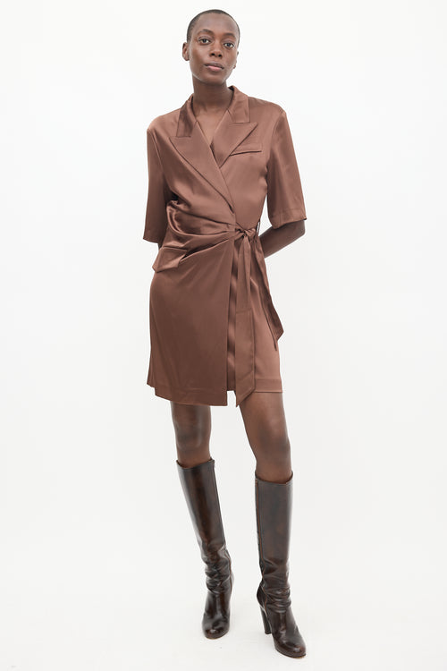 Nanushka Brown Satin Blazer Wrap Dress