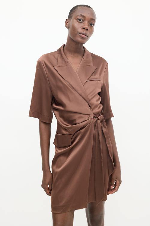 Nanushka Brown Satin Blazer Wrap Dress