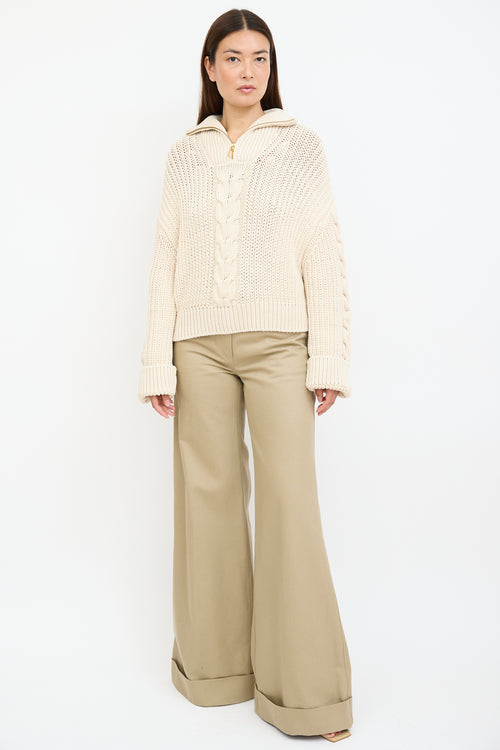 Nanushka Cream Eria Cable Knit Zip Sweater