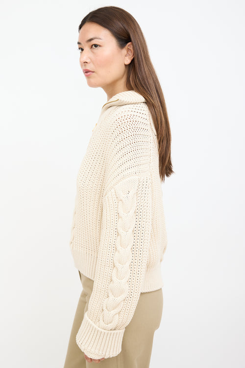 Nanushka Cream Eria Cable Knit Zip Sweater