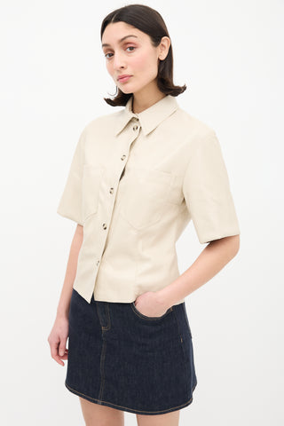 Nanushka Cream Faux Leather Short Sleeve Shirt