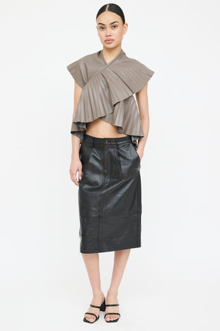 Nanushka Faux Leather Pleated Wrap Top
