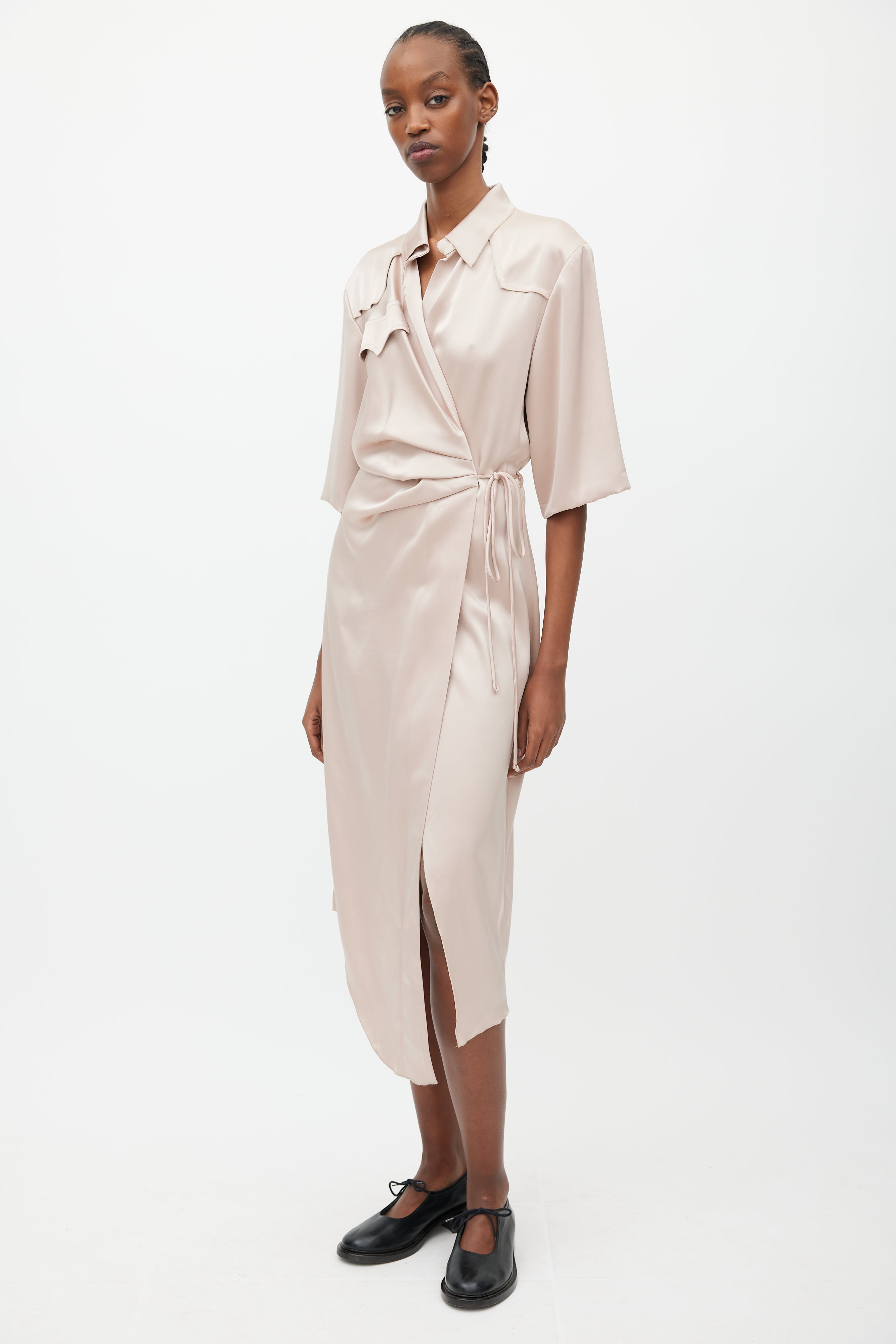 nanushka satin wrap dress Yura - Mesh Jersey/Slip Satin Long Dress
