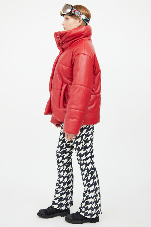 Red Vegan Leather Puffer Jacket