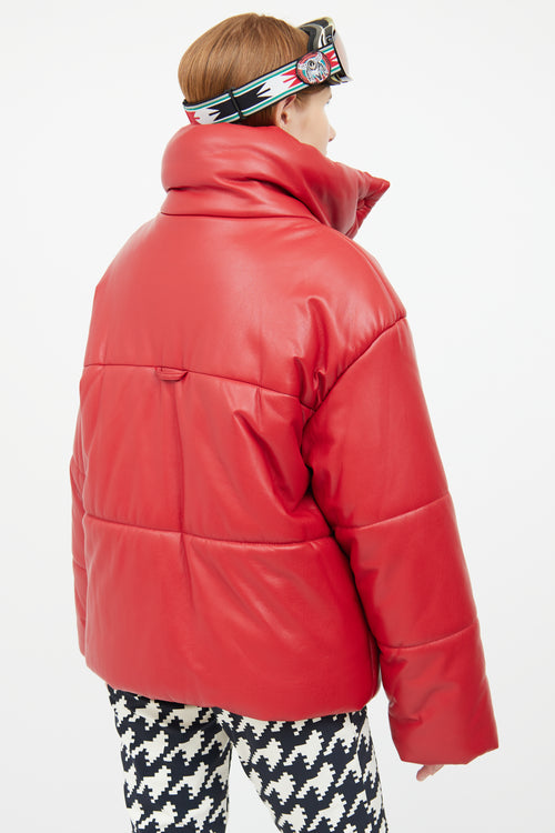 Red Vegan Leather Puffer Jacket