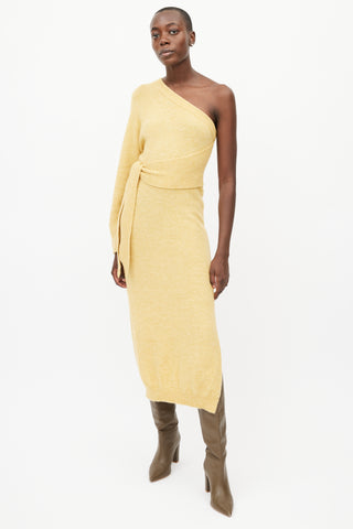 Nanushka Yellow Wool One Shoulder Knit Dress