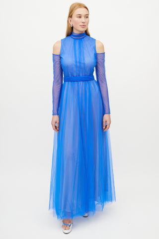 Narces Blue Belted Tulle Dress