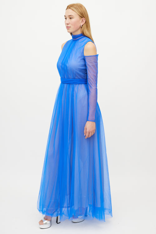 Narces Blue Belted Tulle Dress