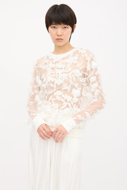 Narces Mesh Floral Applique Top