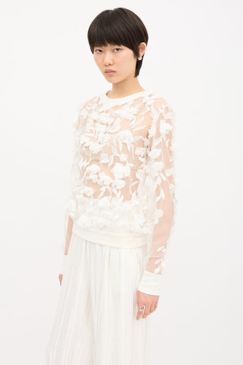 Narces Mesh Floral Applique Top