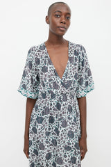 Natalie Martin Blue & Grey Floral Midi Dress