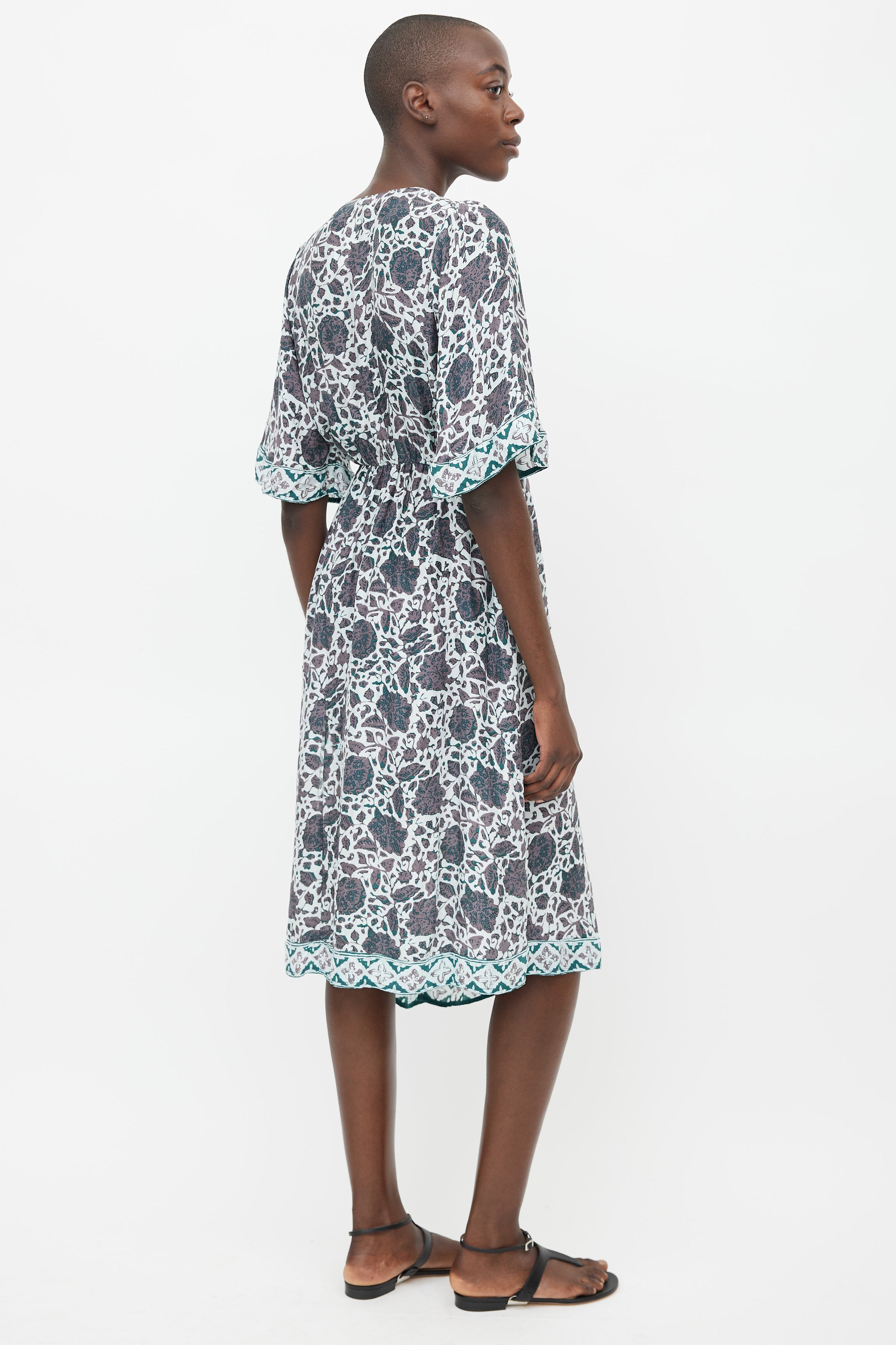 Natalie Martin // Blue & Grey Floral Midi Dress VSP Consignment Natalie Martin // Blue & Grey Floral Midi Dress VSP Consignment