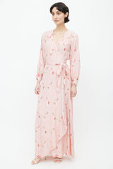 Natalie Martin Pink Silk Floral Wrap Dress