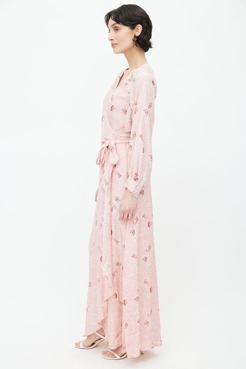 Natalie Martin Pink Silk Floral Wrap Dress