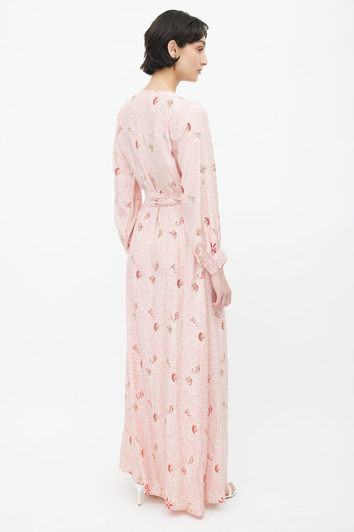 Natalie Martin Pink Silk Floral Wrap Dress