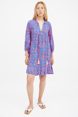 Natalie Martin Red & Blue Floral Tiered Dress