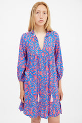 Natalie Martin Red & Blue Floral Tiered Dress