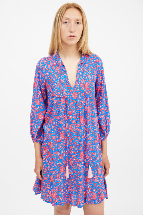 Natalie Martin Red & Blue Floral Tiered Dress