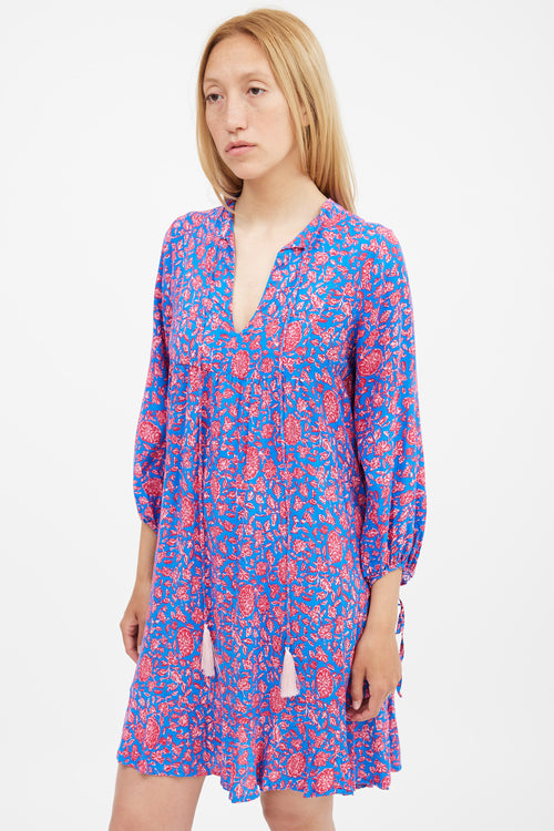 Natalie Martin Red & Blue Floral Tiered Dress