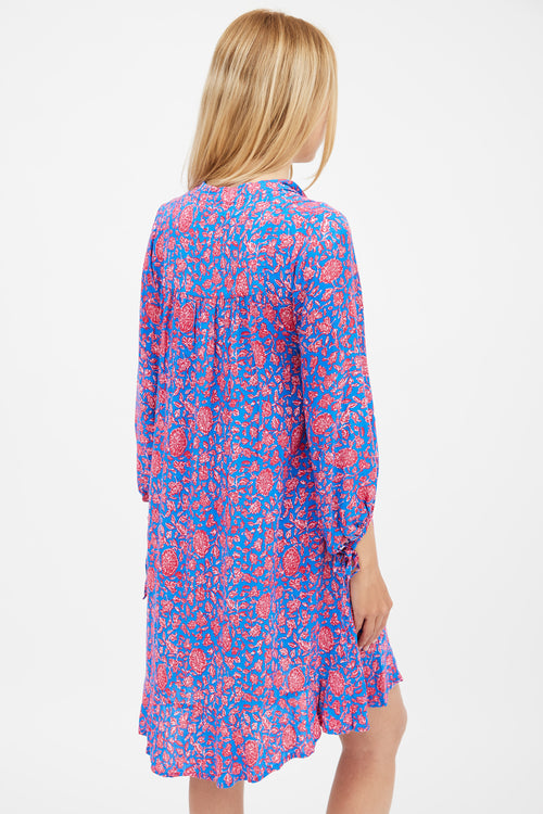 Natalie Martin Red & Blue Floral Tiered Dress