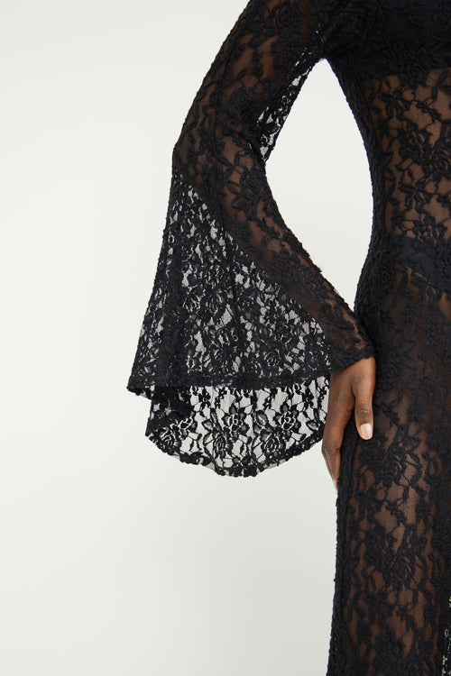 Natasha Zinko Black Lace Zip Long Sleeve Dress