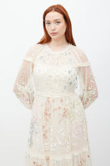 Needle & Thread Cream Mesh Tiered Sequin Dress