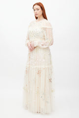 Needle & Thread Cream Mesh Tiered Sequin Dress