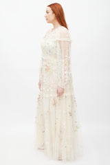 Needle & Thread Cream Mesh Tiered Sequin Dress