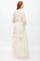 Needle & Thread Cream Mesh Tiered Sequin Dress