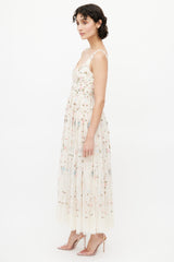 Needle & Thread Beige & Multicolour Floral Embroidered Tulle Dress