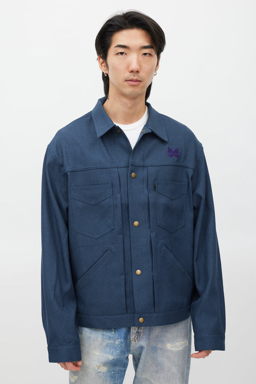 Needles Navy & Purple Embroidered Logo Jacket