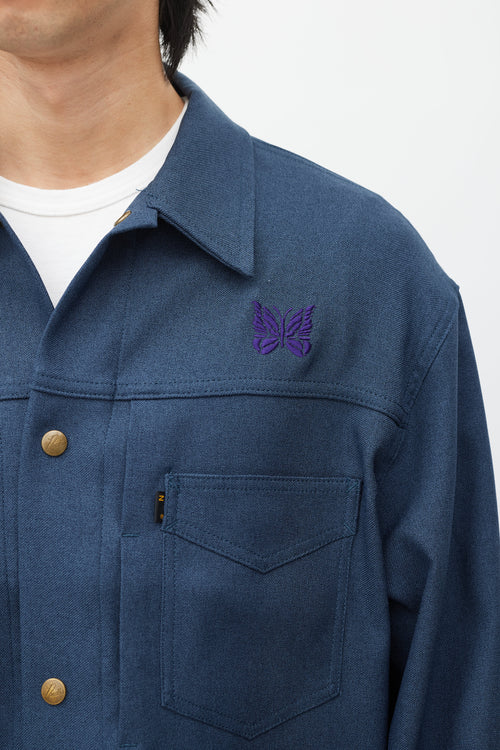 Needles Navy & Purple Embroidered Logo Jacket