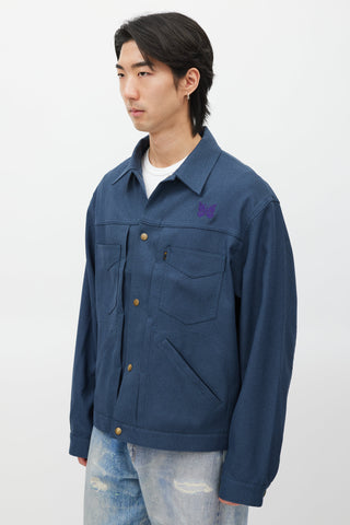 Needles Navy & Purple Embroidered Logo Jacket
