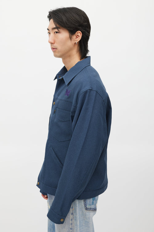 Needles Navy & Purple Embroidered Logo Jacket